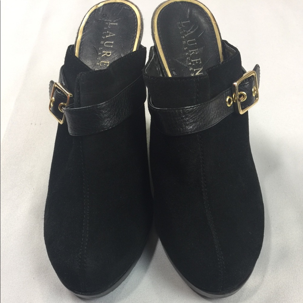 Lauren Ralph Lauren mule wedge black gold hardware